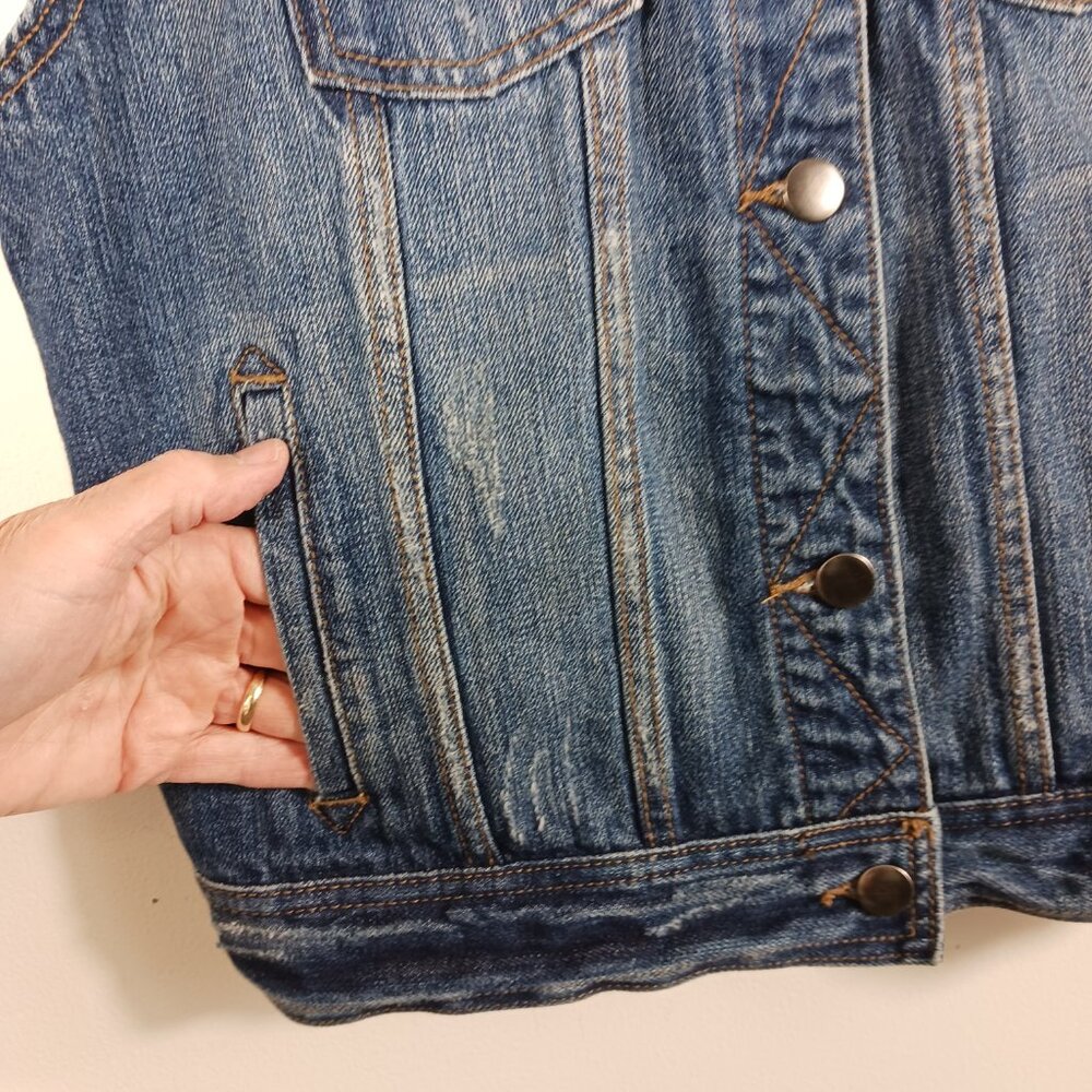 Denim Vest by Forever 21 Distressed Style Size Medium, Coastal Cowgirl, Western - Picture 7 of 16